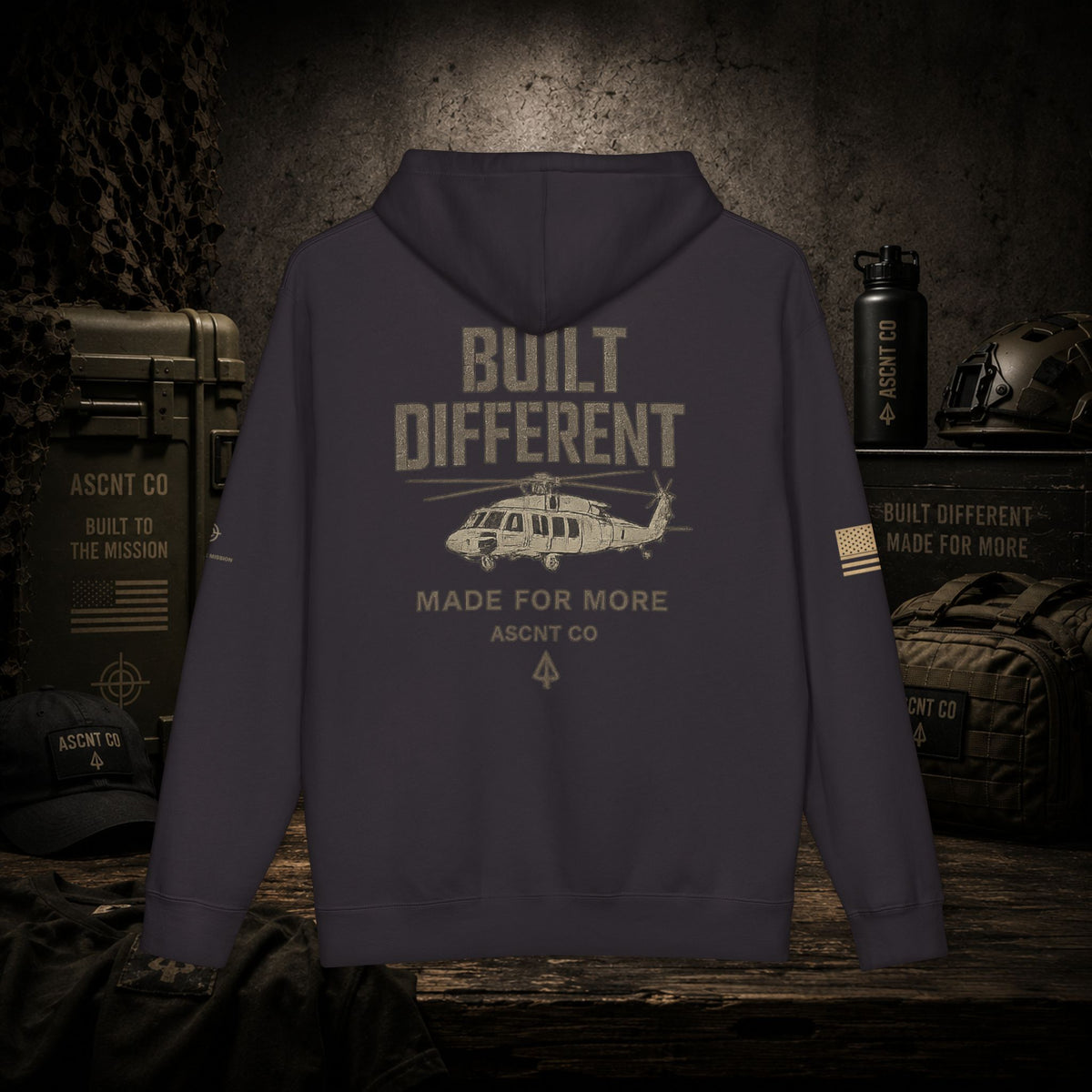 Built Different Hoodie — ASCNT CO Military Helicopter Pullover