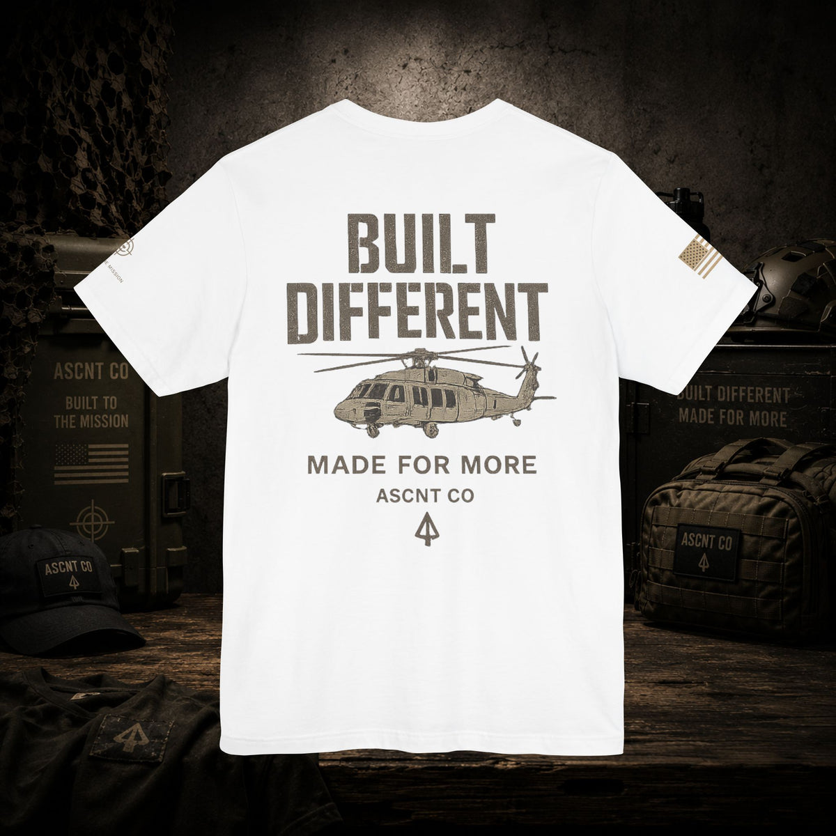 Built Different Helicopter T-Shirt — "Built Different" Graphic Tee
