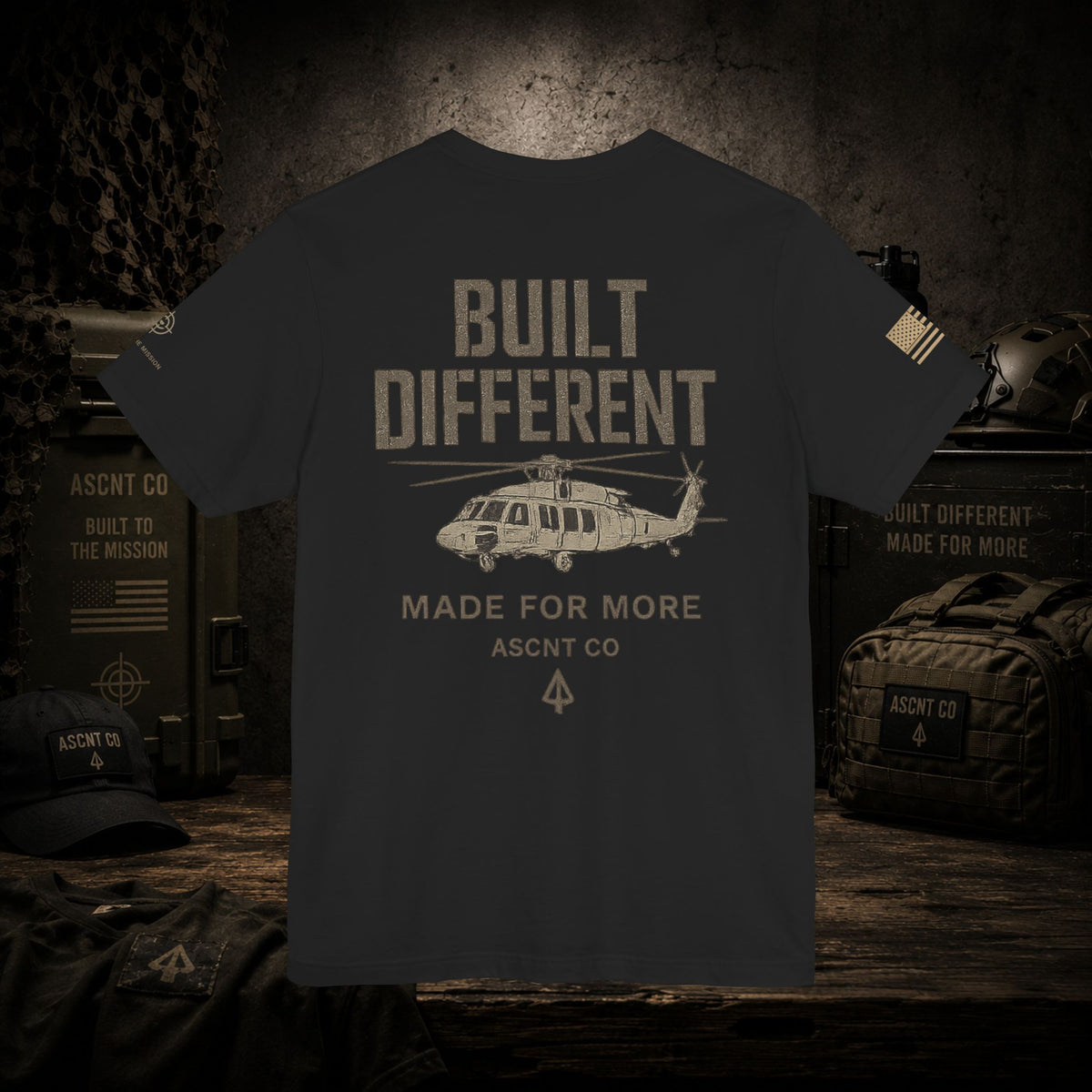 Built Different Helicopter T-Shirt — "Built Different" Graphic Tee
